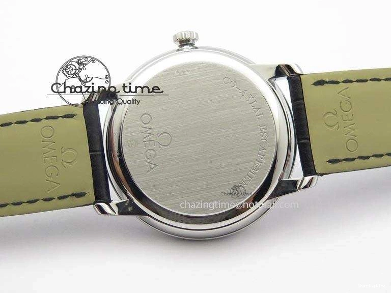 0814 De Ville MK 1:1 Best Edition SS White Dial On Black Leather Asian Seagull T1701 (Sec@6) Sporty 8244